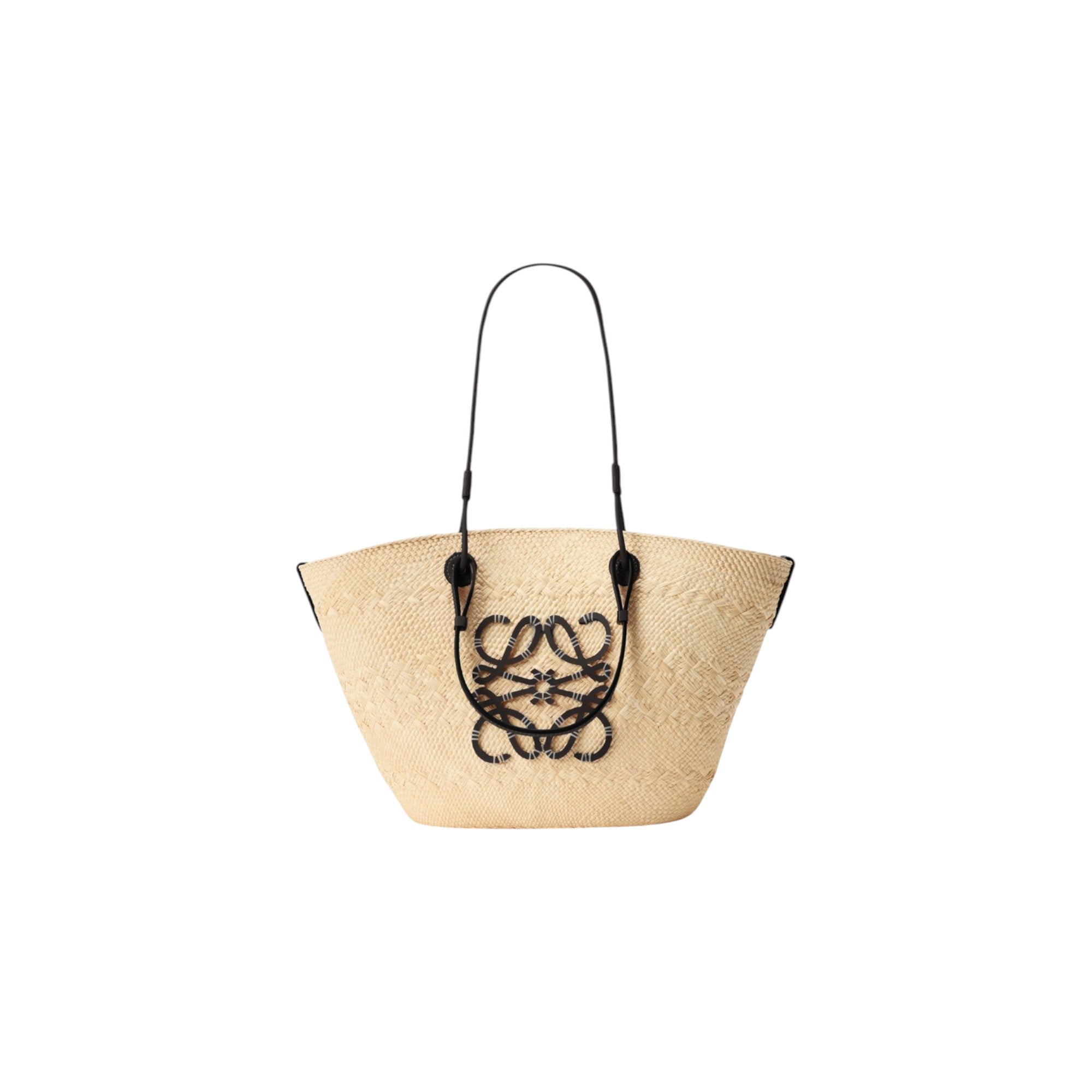 Via Manzoni Boutique LOEWE Anagram medium basket bag in natural iraca palm with black calfskin leather details