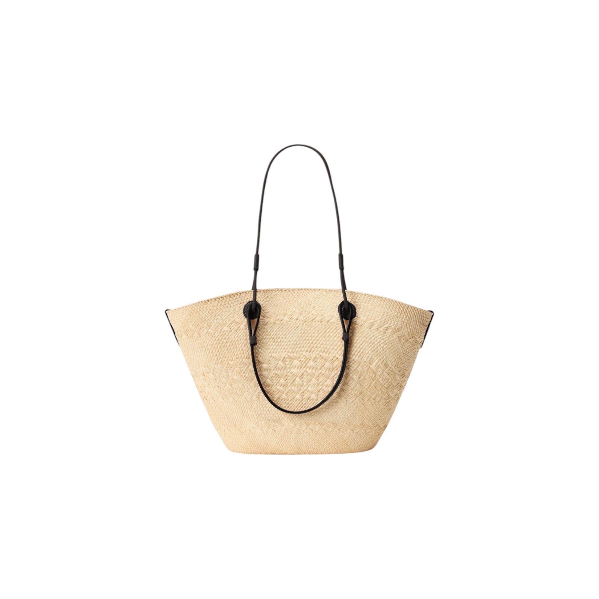 Via Manzoni Boutique LOEWE Anagram medium basket bag in natural iraca palm with black calfskin leather handles