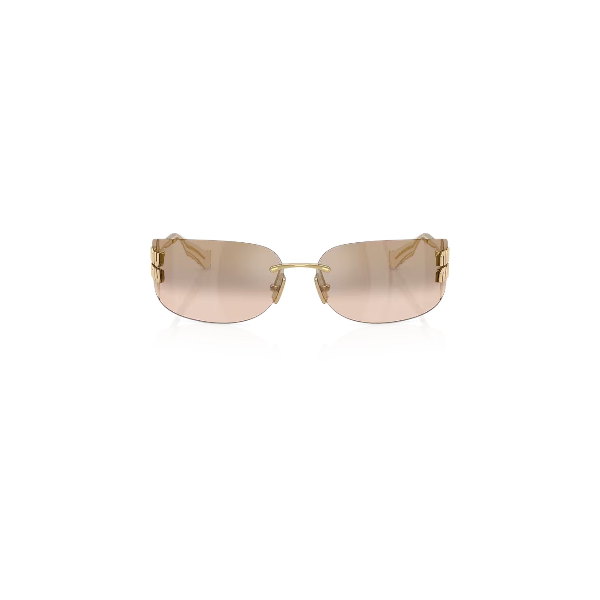 Via Manzoni Boutique Miu Miu Aube rimless shield sunglasses with gold-tone metal frame and bronze mirror gradient lenses
