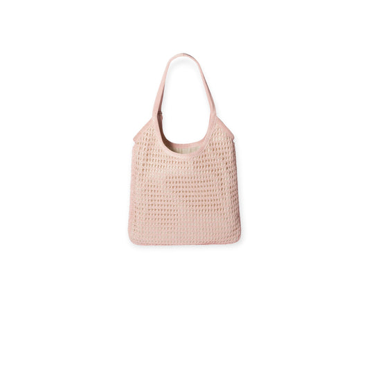 Via Manzoni Boutique Miu Miu Ivy orchid pink raffia crochet tote bag with open-weave texture and shoulder handles