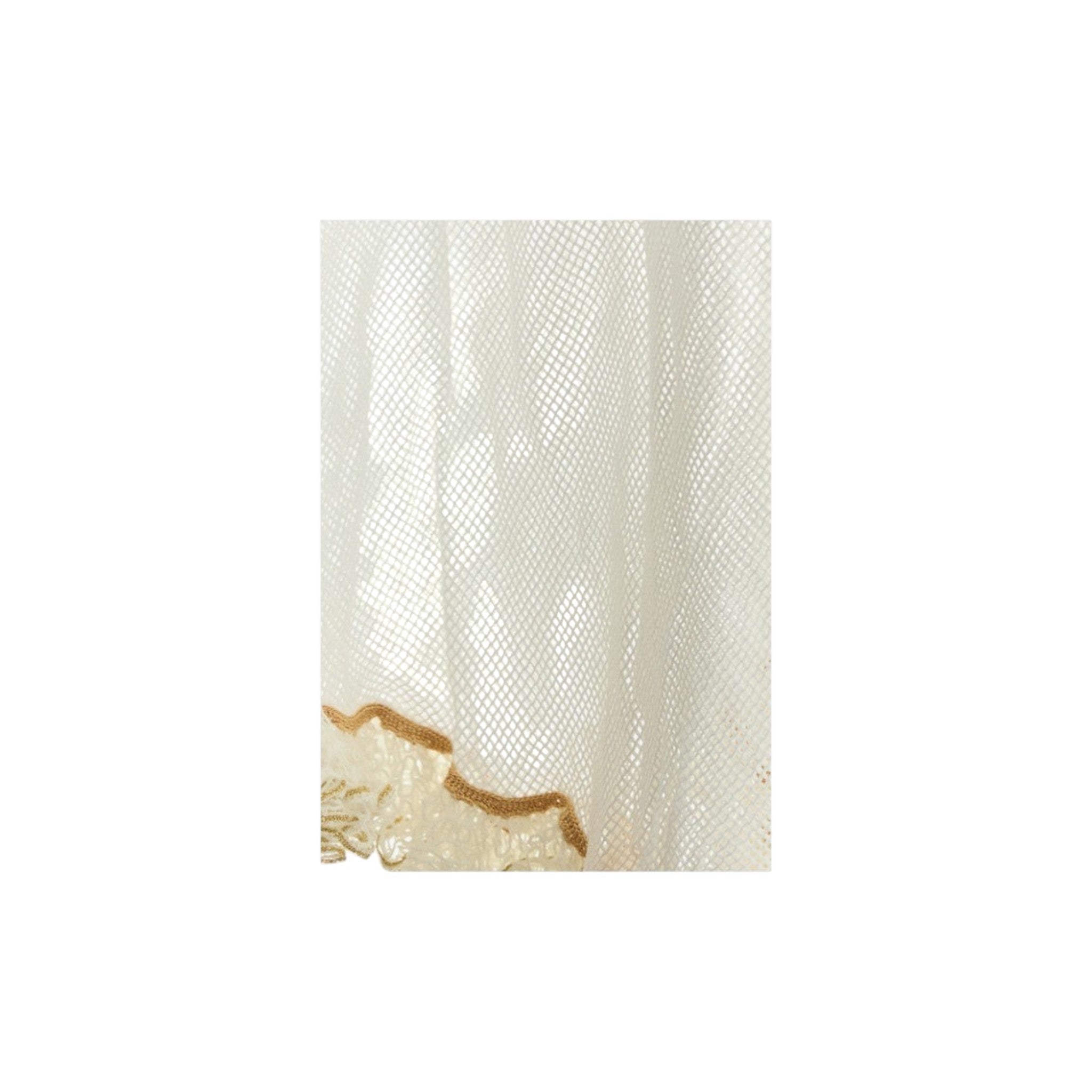 Via Manzoni Boutique white mesh cover-up dress with tan ruffled lace hem detail